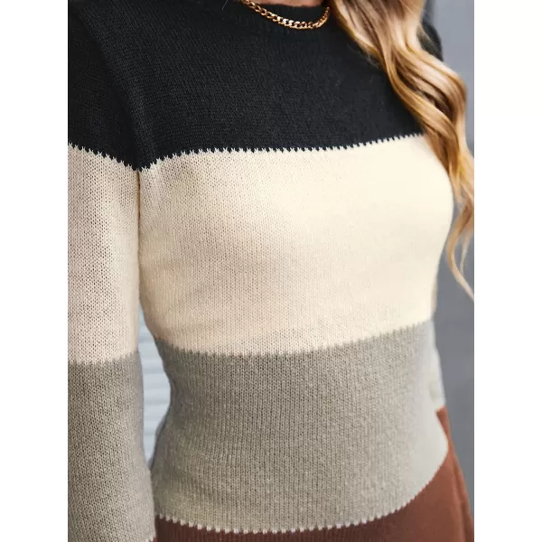 imageCUPSHE Womens Striped Sweater Dress Winter Long Sleeve Crew Neck Bodycon Midi DressesStripe