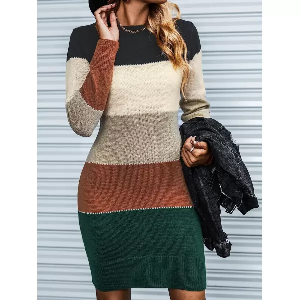 imageCUPSHE Womens Striped Sweater Dress Winter Long Sleeve Crew Neck Bodycon Midi DressesStripe