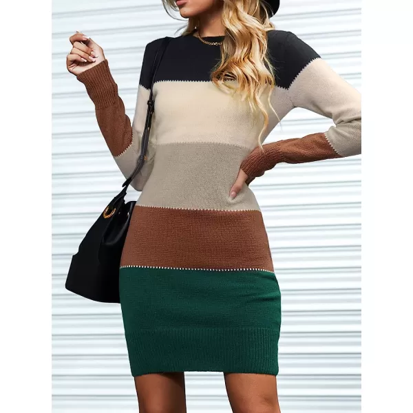 imageCUPSHE Womens Striped Sweater Dress Winter Long Sleeve Crew Neck Bodycon Midi DressesStripe