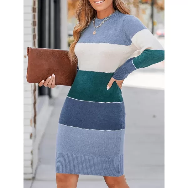 imageCUPSHE Womens Striped Sweater Dress Winter Long Sleeve Knit Colorblock Pullover Bodycon Midi DressesBlue