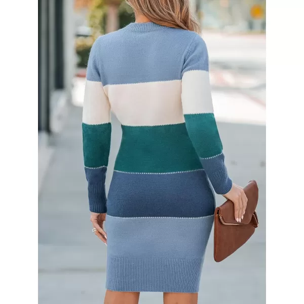 imageCUPSHE Womens Striped Sweater Dress Winter Long Sleeve Knit Colorblock Pullover Bodycon Midi DressesBlue