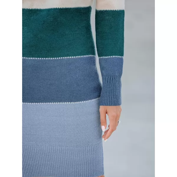 imageCUPSHE Womens Striped Sweater Dress Winter Long Sleeve Knit Colorblock Pullover Bodycon Midi DressesBlue