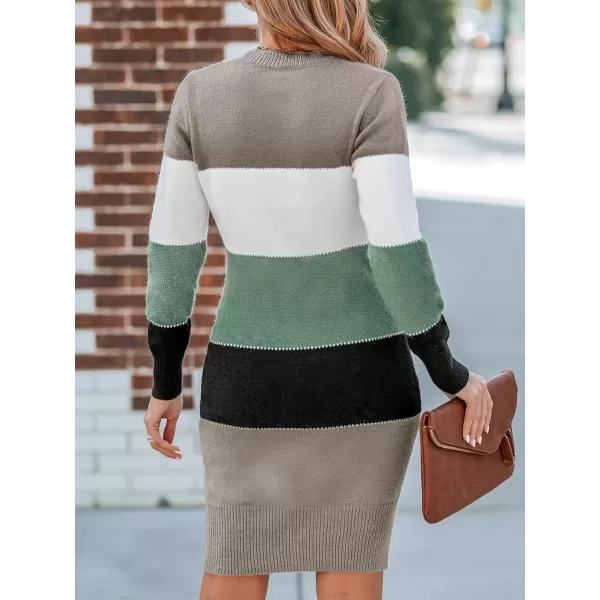 imageCUPSHE Womens Striped Sweater Dress Winter Long Sleeve Knit Colorblock Pullover Bodycon Midi DressesGreen