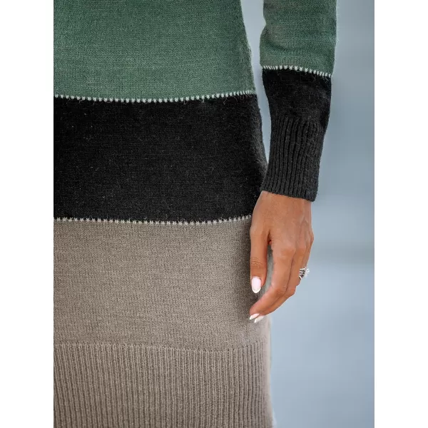 imageCUPSHE Womens Striped Sweater Dress Winter Long Sleeve Knit Colorblock Pullover Bodycon Midi DressesGreen