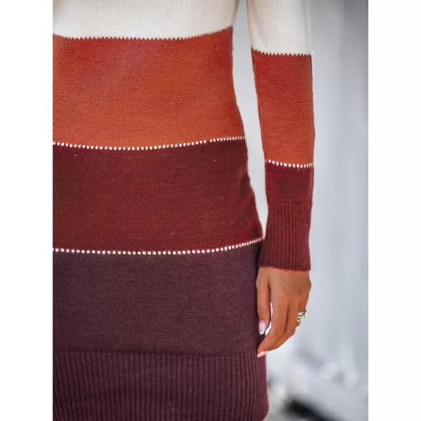 imageCUPSHE Womens Striped Sweater Dress Winter Long Sleeve Knit Colorblock Pullover Bodycon Midi DressesRed
