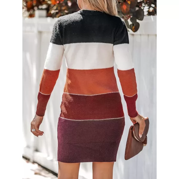 imageCUPSHE Womens Striped Sweater Dress Winter Long Sleeve Knit Colorblock Pullover Bodycon Midi DressesRed