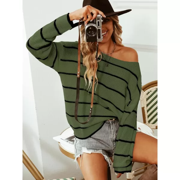 imageCUPSHE Womens Striped Sweaters Long Sleeve Boat Neck Colorblock Knitted Pullover Sweater TopsGreen