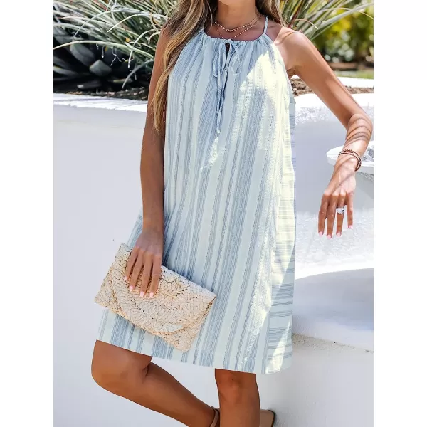 imageCUPSHE Womens Striped Tie Front Midi Dress Summer Striped Dress SleevelessWhite Striped