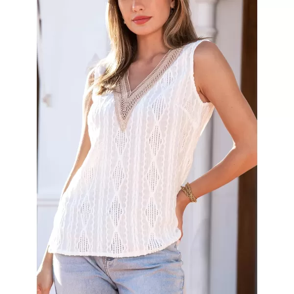 imageCUPSHE Womens Summer Blouse Tops Dreesy Casual Sleeveless Lace V Neck Tee ShirtWhite