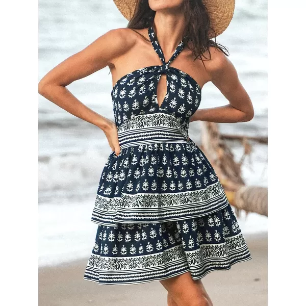 imageCUPSHE Womens Summer Mini Dress Abstract Leaf Print Cutout Halter Sleeveless DressBlack Floral