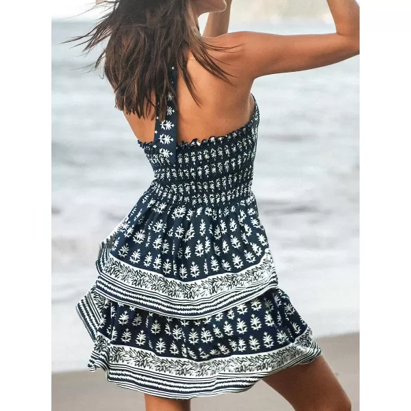 imageCUPSHE Womens Summer Mini Dress Abstract Leaf Print Cutout Halter Sleeveless DressBlack Floral