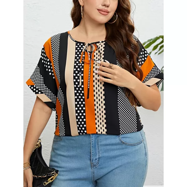 imageCUPSHE Womens Summer Tops Plus Size Short Sleeve TShirts Casual Blouse Shirt Boho TopsBlack Orange