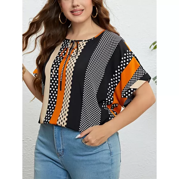 imageCUPSHE Womens Summer Tops Plus Size Short Sleeve TShirts Casual Blouse Shirt Boho TopsBlack Orange