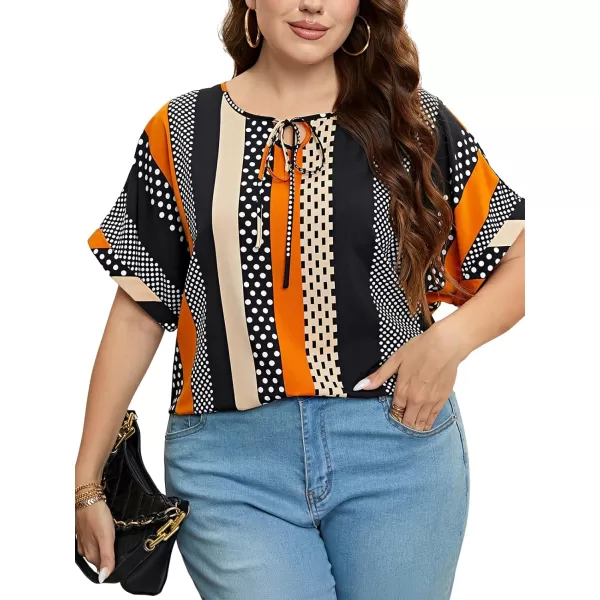 imageCUPSHE Womens Summer Tops Plus Size Short Sleeve TShirts Casual Blouse Shirt Boho TopsBlack Orange