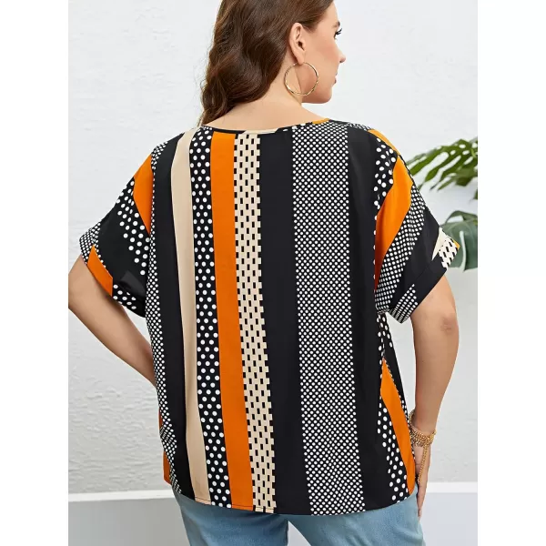 imageCUPSHE Womens Summer Tops Plus Size Short Sleeve TShirts Casual Blouse Shirt Boho TopsBlack Orange