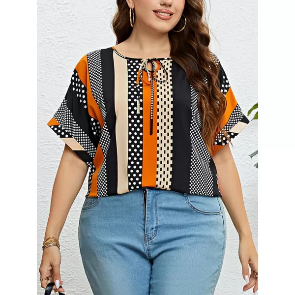 imageCUPSHE Womens Summer Tops Plus Size Short Sleeve TShirts Casual Blouse Shirt Boho TopsBlack Orange