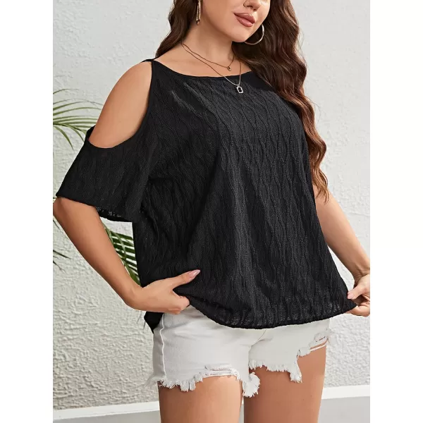 imageCUPSHE Womens Summer Tops Plus Size TShirts Cold Shoulder Short Sleeve Casual Blouse ShirtBlack