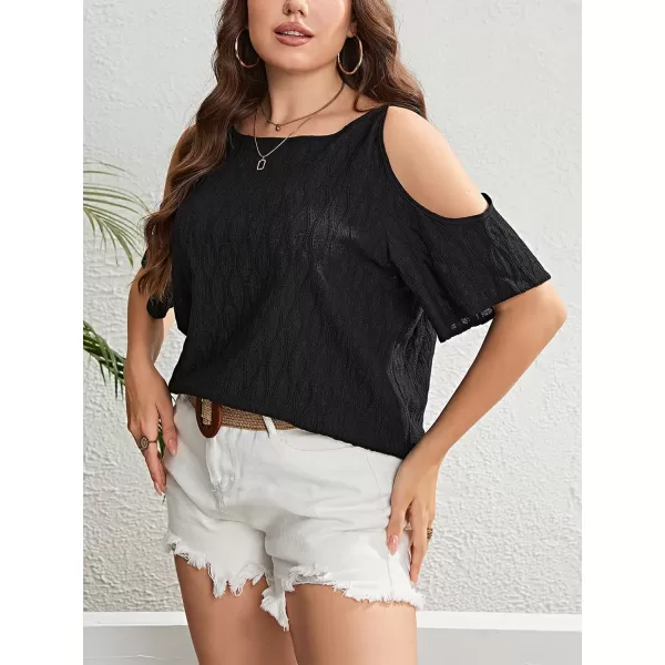 imageCUPSHE Womens Summer Tops Plus Size TShirts Cold Shoulder Short Sleeve Casual Blouse ShirtBlack