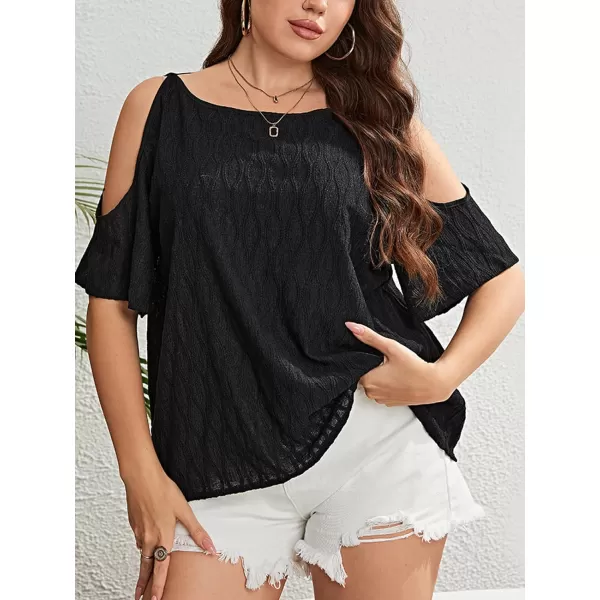 imageCUPSHE Womens Summer Tops Plus Size TShirts Cold Shoulder Short Sleeve Casual Blouse ShirtBlack