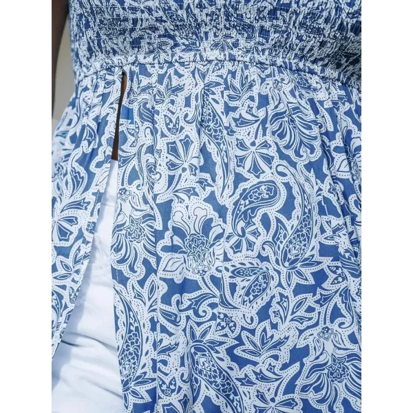 imageCUPSHE Womens Sundress Coverups Strapless Summer Smoked High Slit Bathing Suit Beach Cover Up 2024Blue Floral