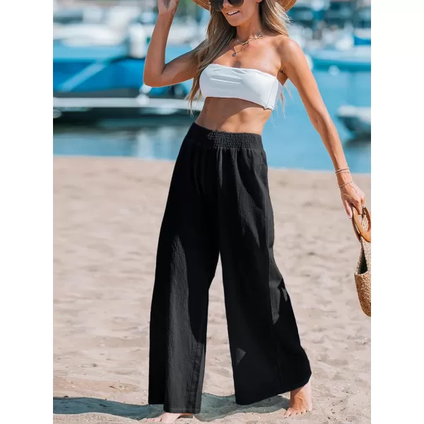 imageCUPSHE Womens Sunshine Long Smocked High Waist CoverUp PantsBlack