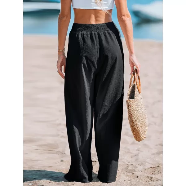 imageCUPSHE Womens Sunshine Long Smocked High Waist CoverUp PantsBlack