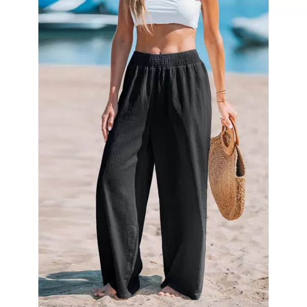 imageCUPSHE Womens Sunshine Long Smocked High Waist CoverUp PantsBlack