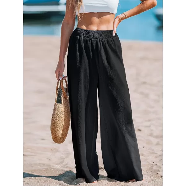 imageCUPSHE Womens Sunshine Long Smocked High Waist CoverUp PantsBlack