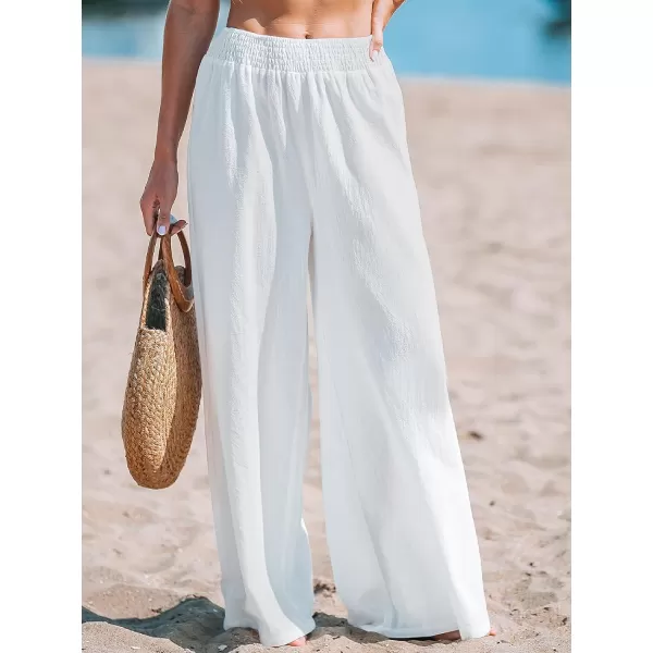 imageCUPSHE Womens Sunshine Long Smocked High Waist CoverUp PantsWhite