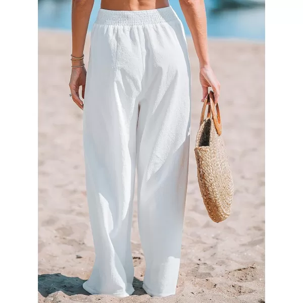 imageCUPSHE Womens Sunshine Long Smocked High Waist CoverUp PantsWhite