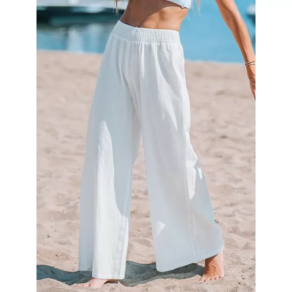 imageCUPSHE Womens Sunshine Long Smocked High Waist CoverUp PantsWhite