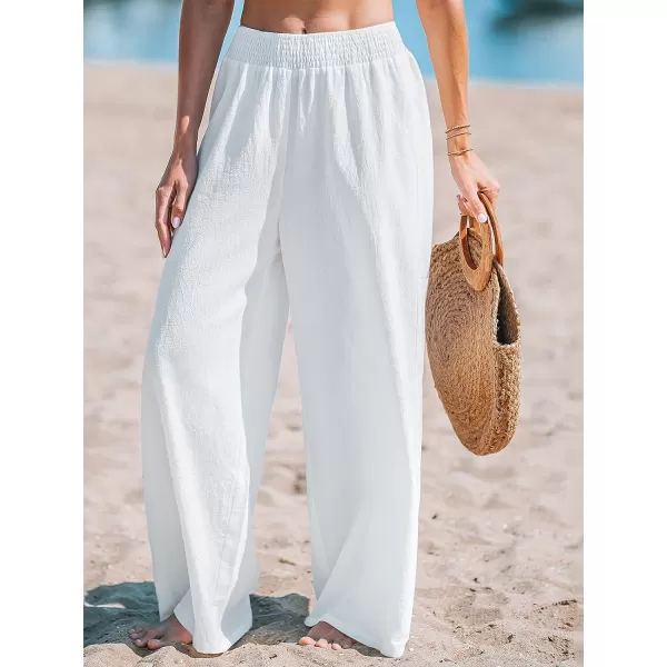 imageCUPSHE Womens Sunshine Long Smocked High Waist CoverUp PantsWhite