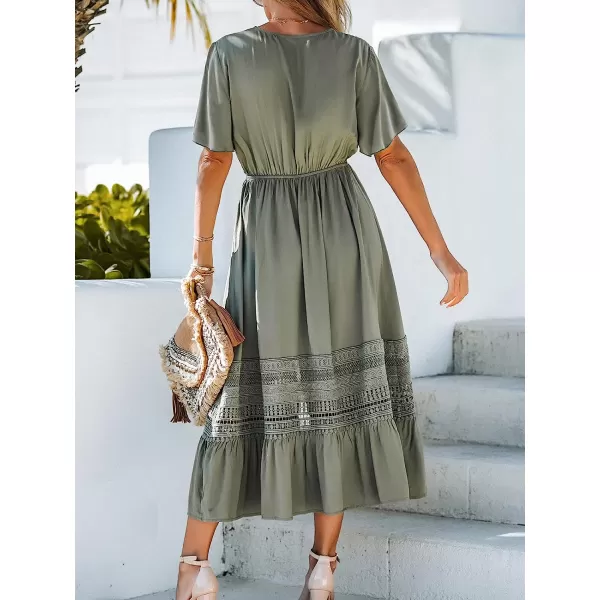 imageCUPSHE Womens Surplice Lace Trim Maxi Dress Short Sleeve Deep VNeck Dresses Casual Summer DressingGreen