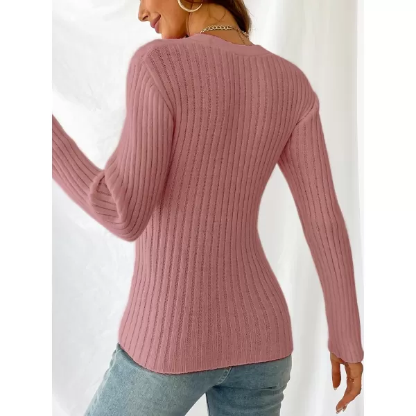 imageCUPSHE Womens Surplice Neck Long Sleeves Solid Color Wrap Knit Pullover SweaterPink
