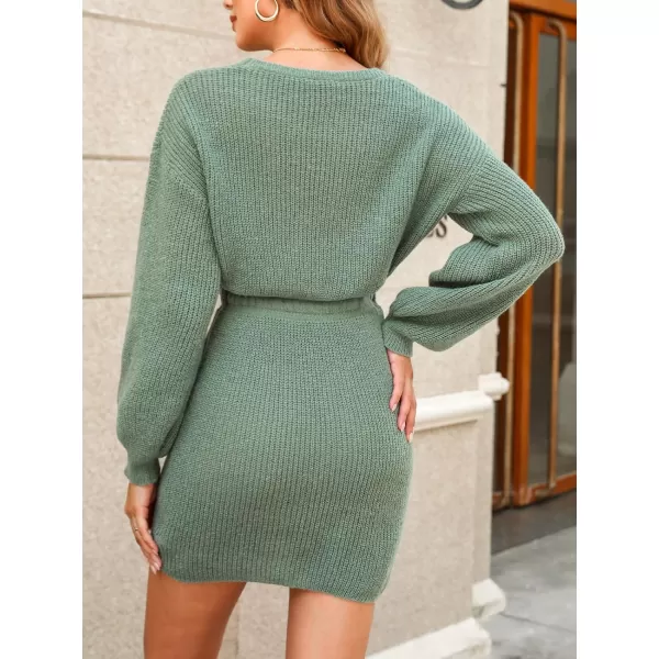 imageCUPSHE Womens Sweater Dress Crewneck Long Sleeve Drawstring Waist Loose Fit Casual Knit Pullover DressesDusty Green