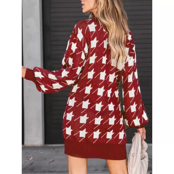 imageCUPSHE Womens Sweater Dress Geo Print Crewneck Ribbed Long Sleeve Casual Loose Pullover DressesRed
