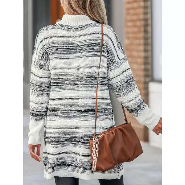 imageCUPSHE Womens Sweater Dress High Neck Striped Turtleneck Dropped Long Sleeve Knitted Casual Mini Pullover DressesBlack Striped