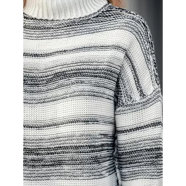 imageCUPSHE Womens Sweater Dress High Neck Striped Turtleneck Dropped Long Sleeve Knitted Casual Mini Pullover DressesBlack Striped