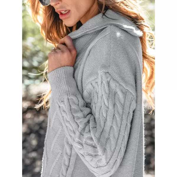 imageCUPSHE Womens Sweater Dress PullZip Ribbed Cable Knit Dropped Long Sleeve Pullover Dresses GreyGrey