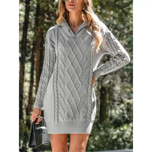 imageCUPSHE Womens Sweater Dress PullZip Ribbed Cable Knit Dropped Long Sleeve Pullover Dresses GreyGrey