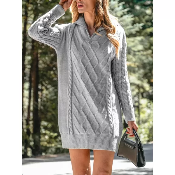 imageCUPSHE Womens Sweater Dress PullZip Ribbed Cable Knit Dropped Long Sleeve Pullover Dresses GreyGrey