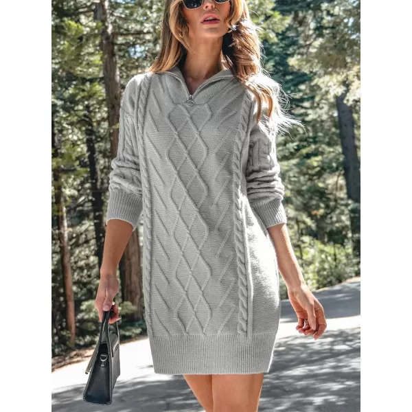 imageCUPSHE Womens Sweater Dress PullZip Ribbed Cable Knit Dropped Long Sleeve Pullover Dresses GreyGrey