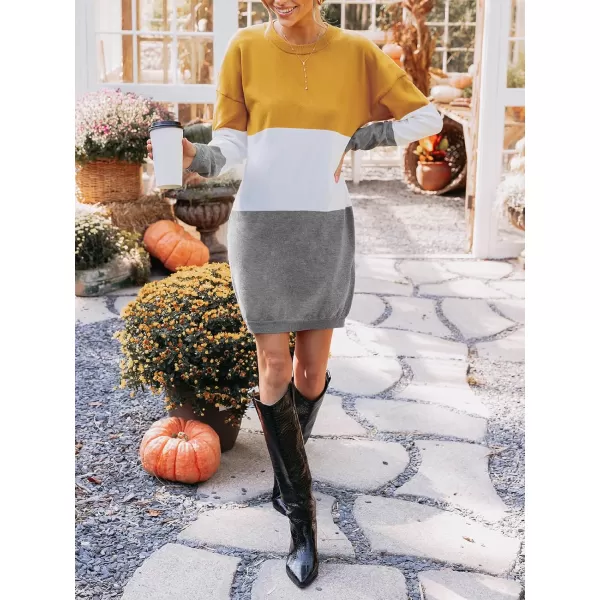 imageCUPSHE Womens Sweater Dress Round Neck Colorblock Long Sleeve Loose Fit A Line Casual Knit Pullover DressesYellow