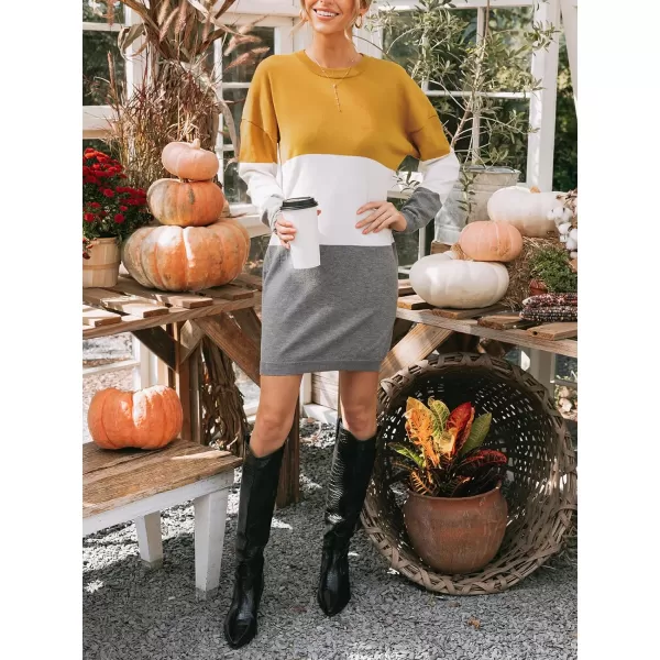 imageCUPSHE Womens Sweater Dress Round Neck Colorblock Long Sleeve Loose Fit A Line Casual Knit Pullover DressesYellow