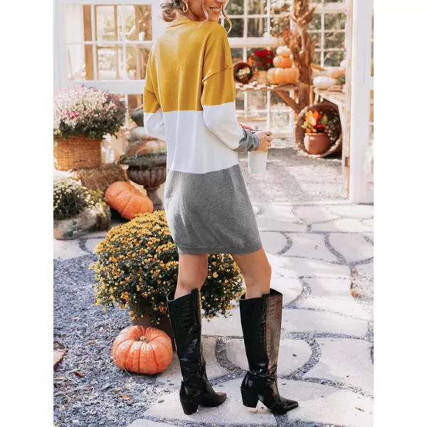 imageCUPSHE Womens Sweater Dress Round Neck Colorblock Long Sleeve Loose Fit A Line Casual Knit Pullover DressesYellow