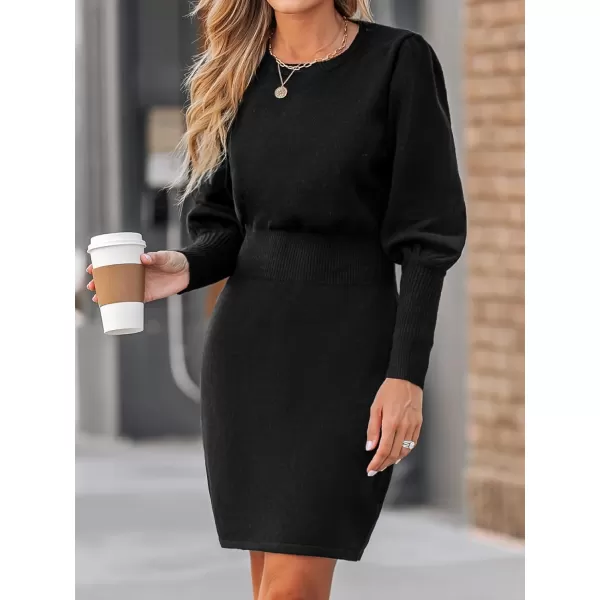 imageCUPSHE Womens Sweater Dress Round Neck High Waist Long Sleeve Bodycon Casual Knit Pullover DressesBlack