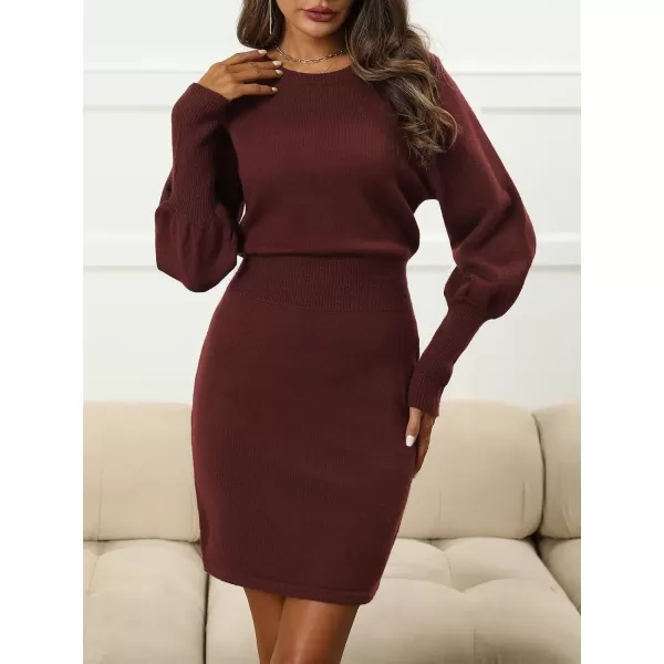imageCUPSHE Womens Sweater Dress Round Neck High Waist Long Sleeve Bodycon Casual Knit Pullover DressesBrown