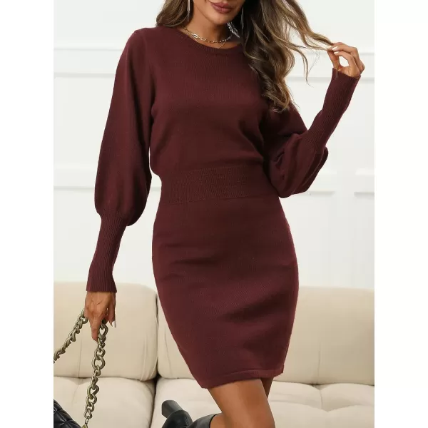 imageCUPSHE Womens Sweater Dress Round Neck High Waist Long Sleeve Bodycon Casual Knit Pullover DressesBrown