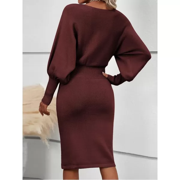 imageCUPSHE Womens Sweater Dress Round Neck High Waist Long Sleeve Bodycon Casual Knit Pullover DressesBrown