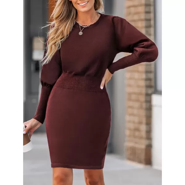 imageCUPSHE Womens Sweater Dress Round Neck High Waist Long Sleeve Bodycon Casual Knit Pullover DressesBrown